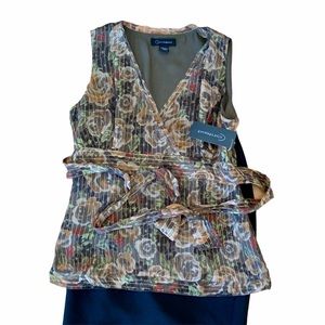 Context Gold Metallic Floral V-Neck Silk Top